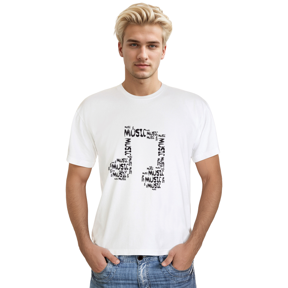 Adult Unisex Music Note Word Art Music Festival White T-shirt Costume