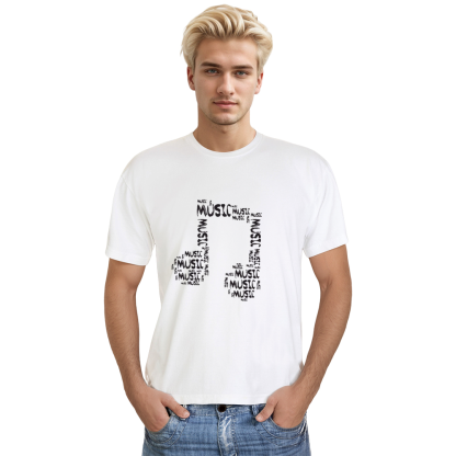Adult Unisex Music Note Word Art Music Festival White T-shirt Costume