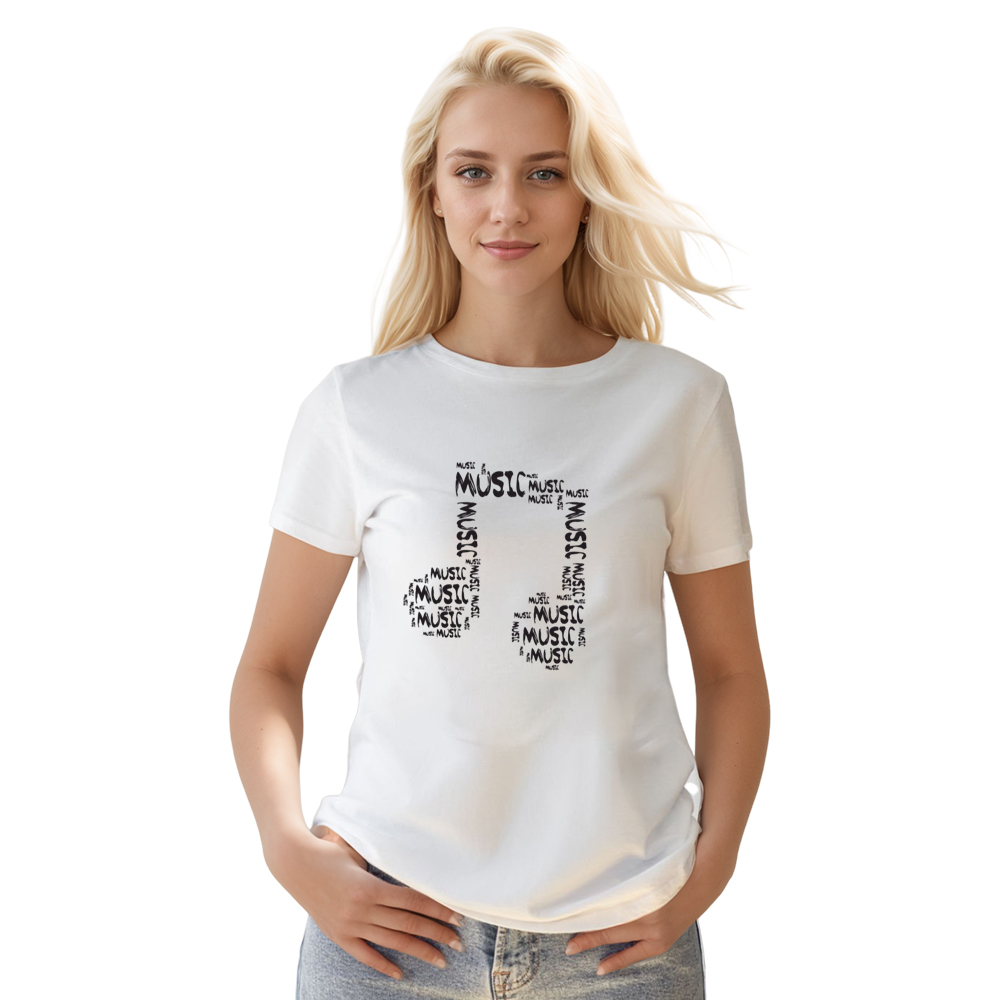 Adult Unisex Music Note Word Art Music Festival White T-shirt Costume