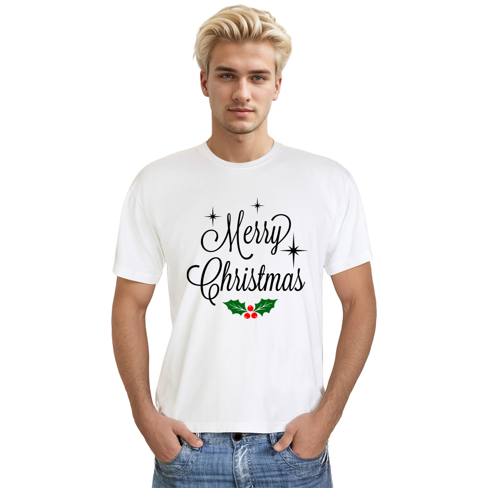 Adult Unisex Simplicity Merry Christmas Xmas White Festival T-shirt