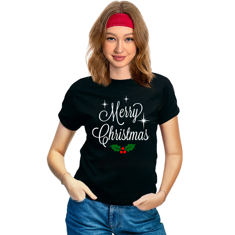 Adult Unisex Christmas Xmas Leaves Black Festival T-shirt