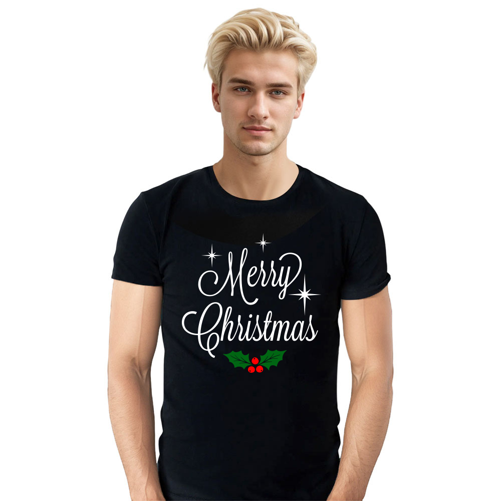 Adult Unisex Christmas Xmas Leaves Black Festival T-shirt