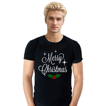 Adult Unisex Christmas Xmas Leaves Black Festival T-shirt