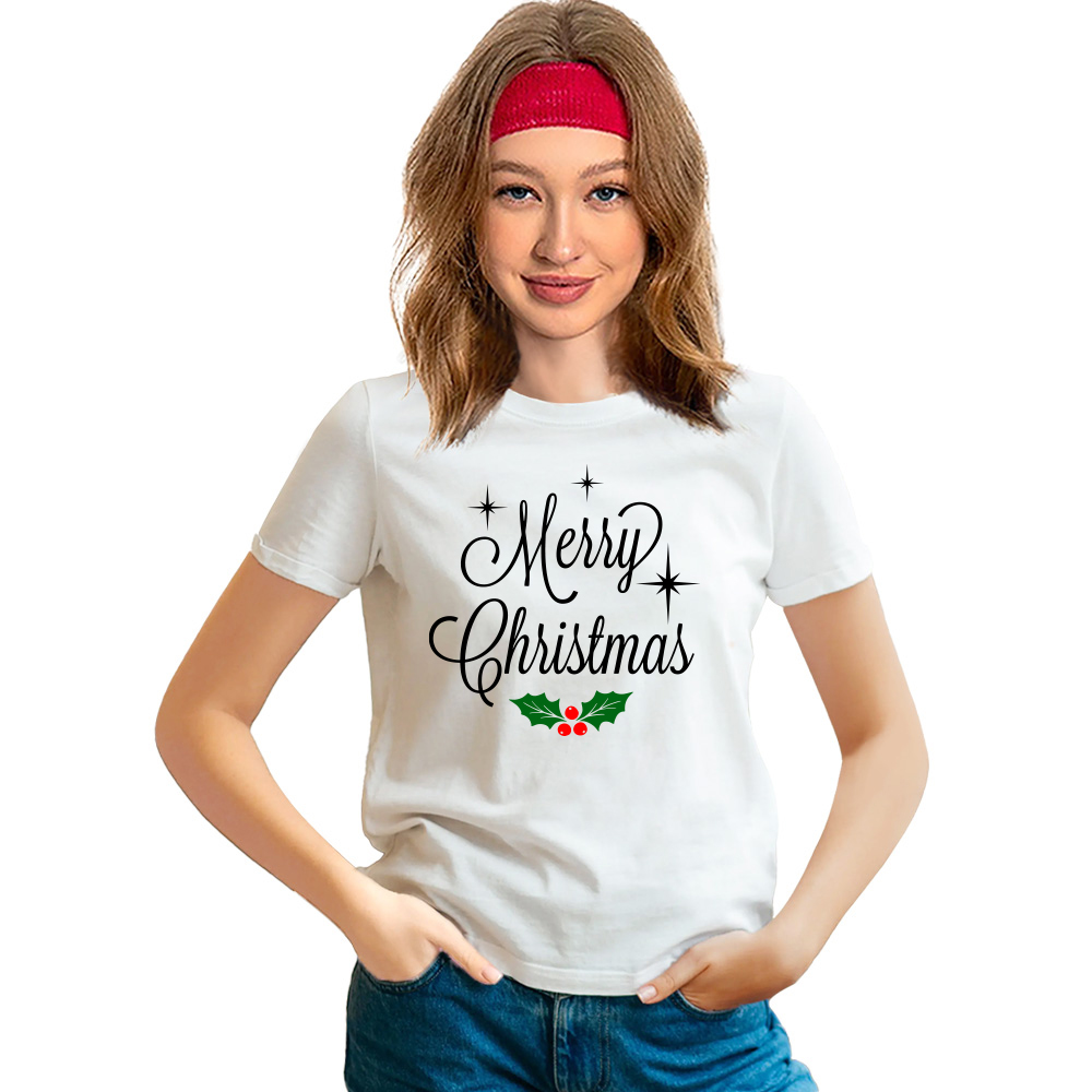 Adult Unisex Simplicity Merry Christmas Xmas White Festival T-shirt