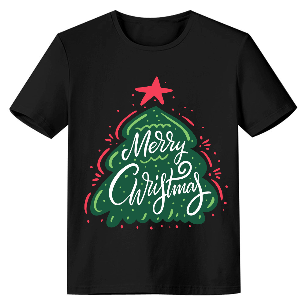 Adult Unisex Christmas Tree Xmas Black White Festival T-shirt