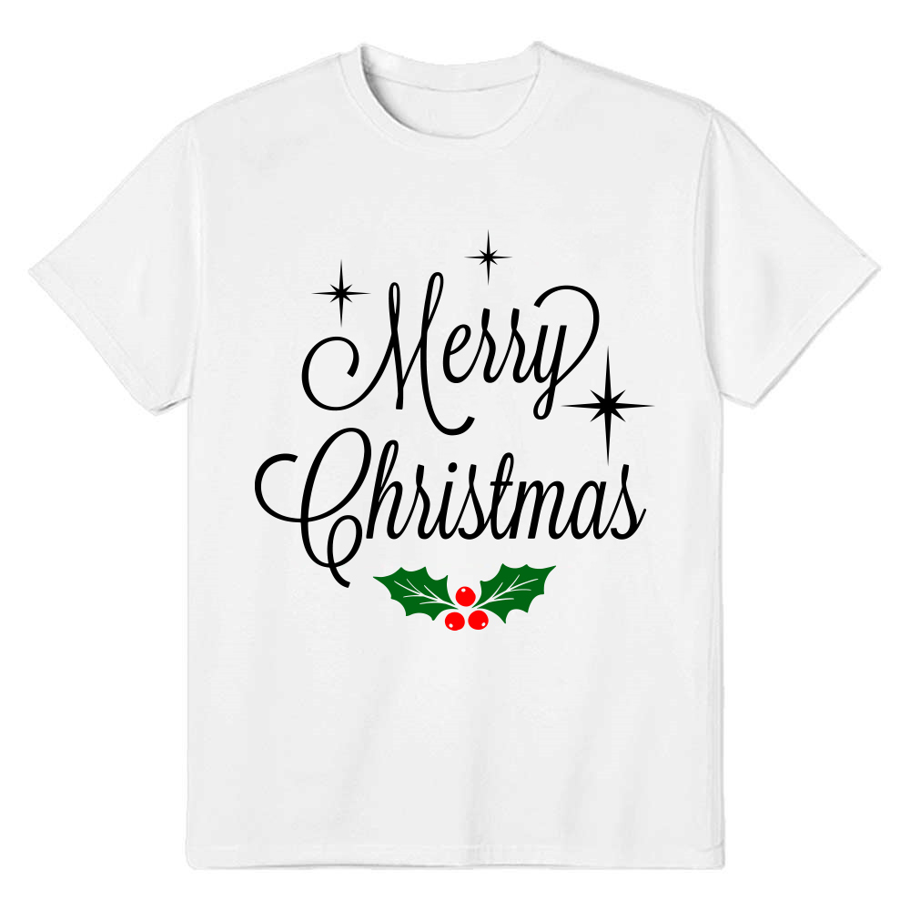 Adult Unisex Simplicity Merry Christmas Xmas White Festival T-shirt