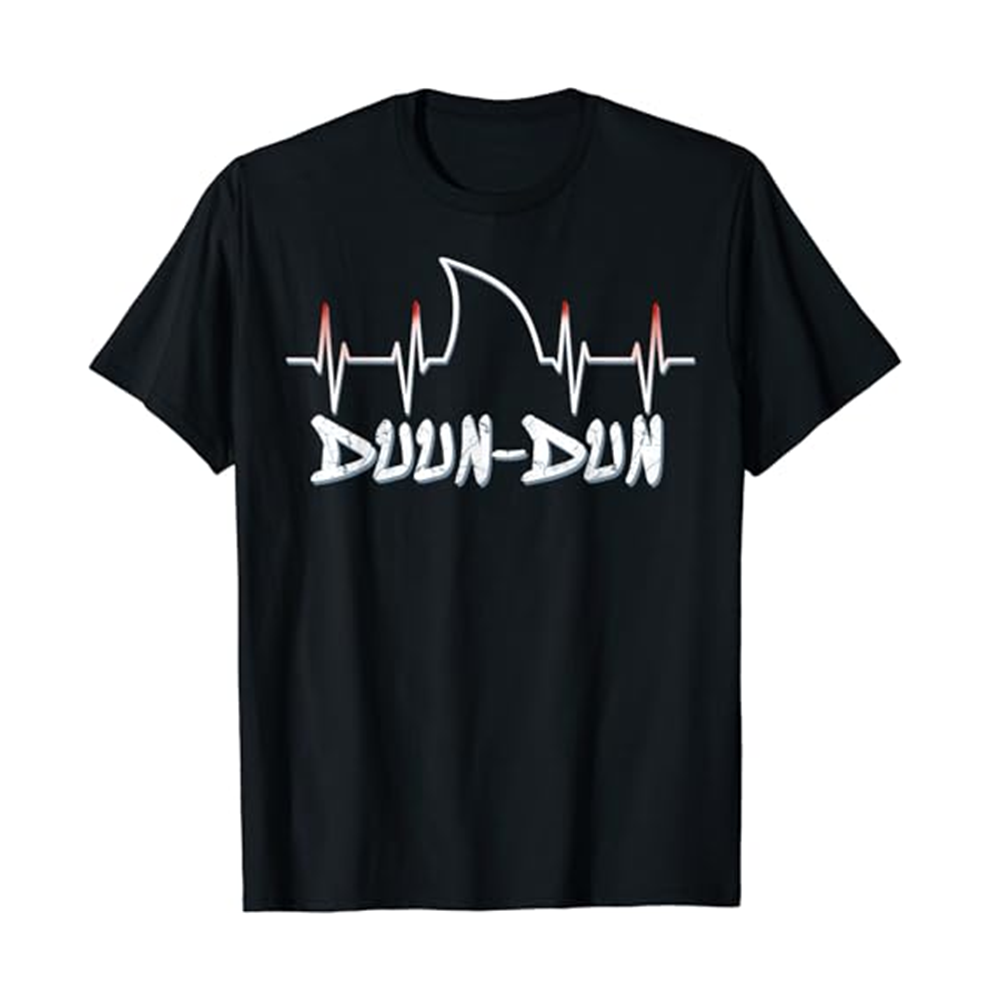 Adult Shark Heartbeat Duun-Dun Black Short Sleeve T-shirt Outfits Top Costume