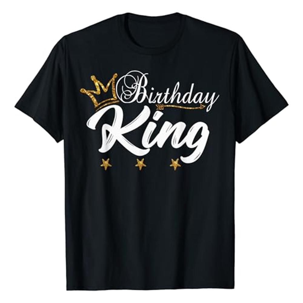 Adult Birthday King Gold Crown Birthday Party Black Short Sleeve T-shirt Outfits Top Costume