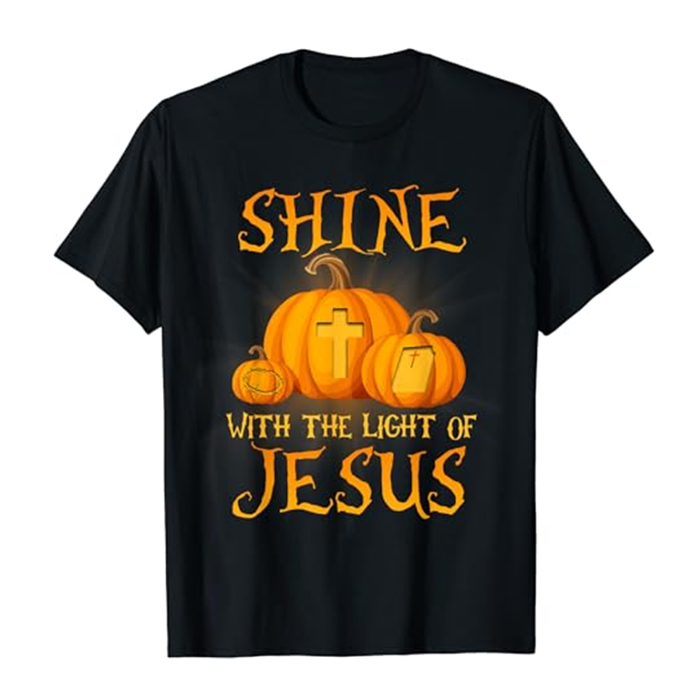 Adult Unisex Shine Pumpkin Black Short Sleeve T-shirt Outfits Top Costume