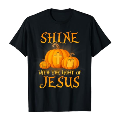 Adult Unisex Shine Pumpkin Black Short Sleeve T-shirt Outfits Top Costume