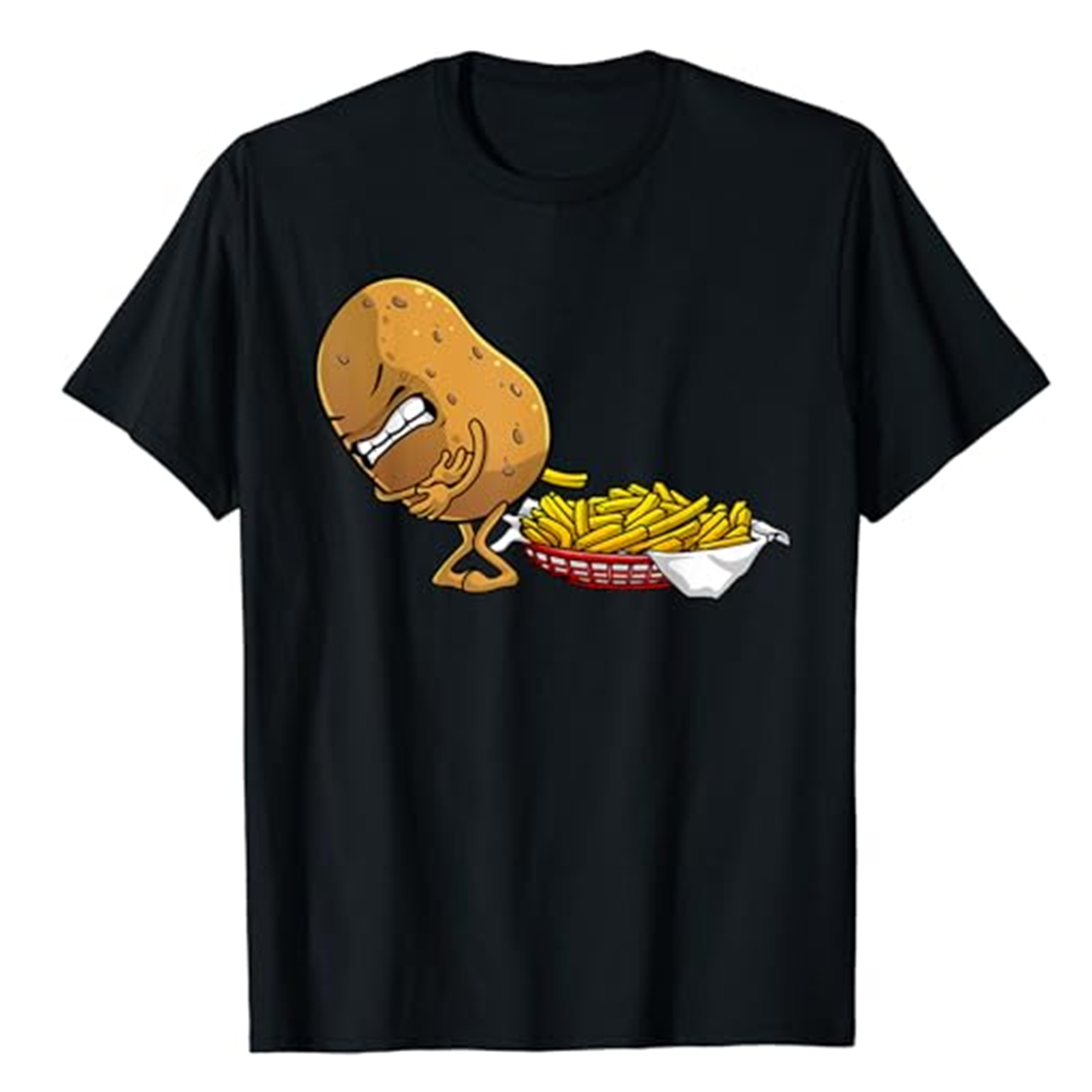 Adult Unisex Funny French Fries Designs Food Lover Black Short Sleeve T-shirt Costume