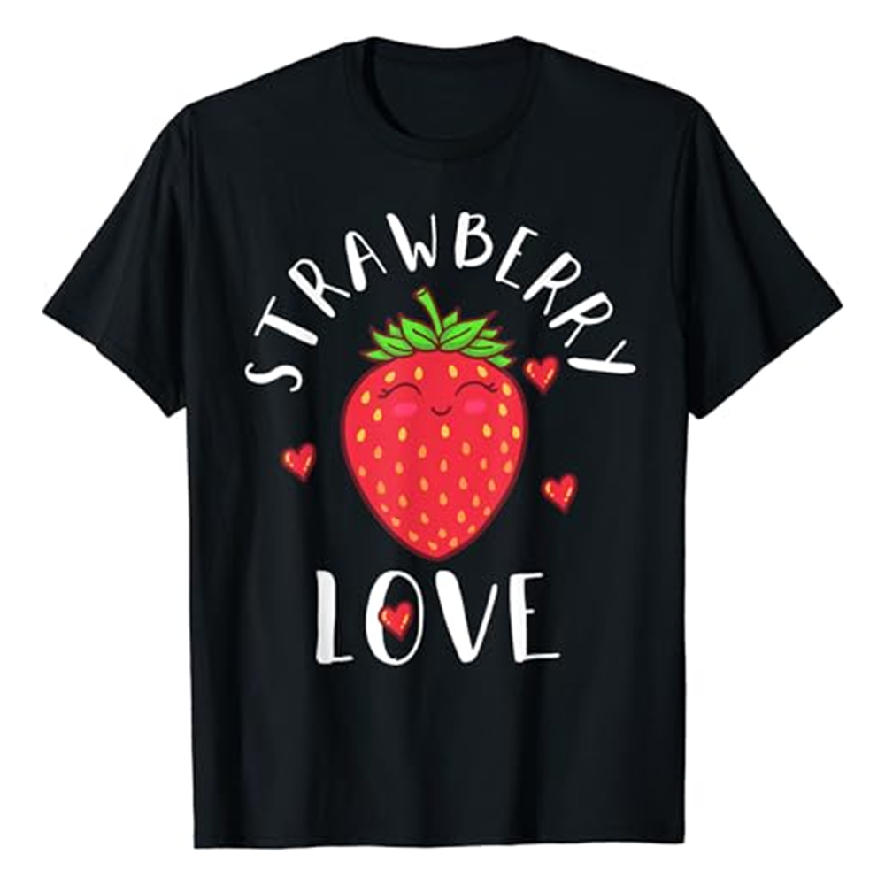 Adult Unisex Strawberry Love Fruit Food Lover Black T-shirt Costume