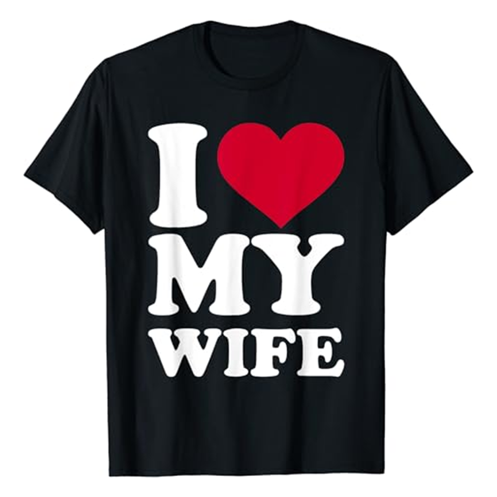 Adult Unisex Letter I Love My Wife Valentine's Day Heart Black T-shirt Costume