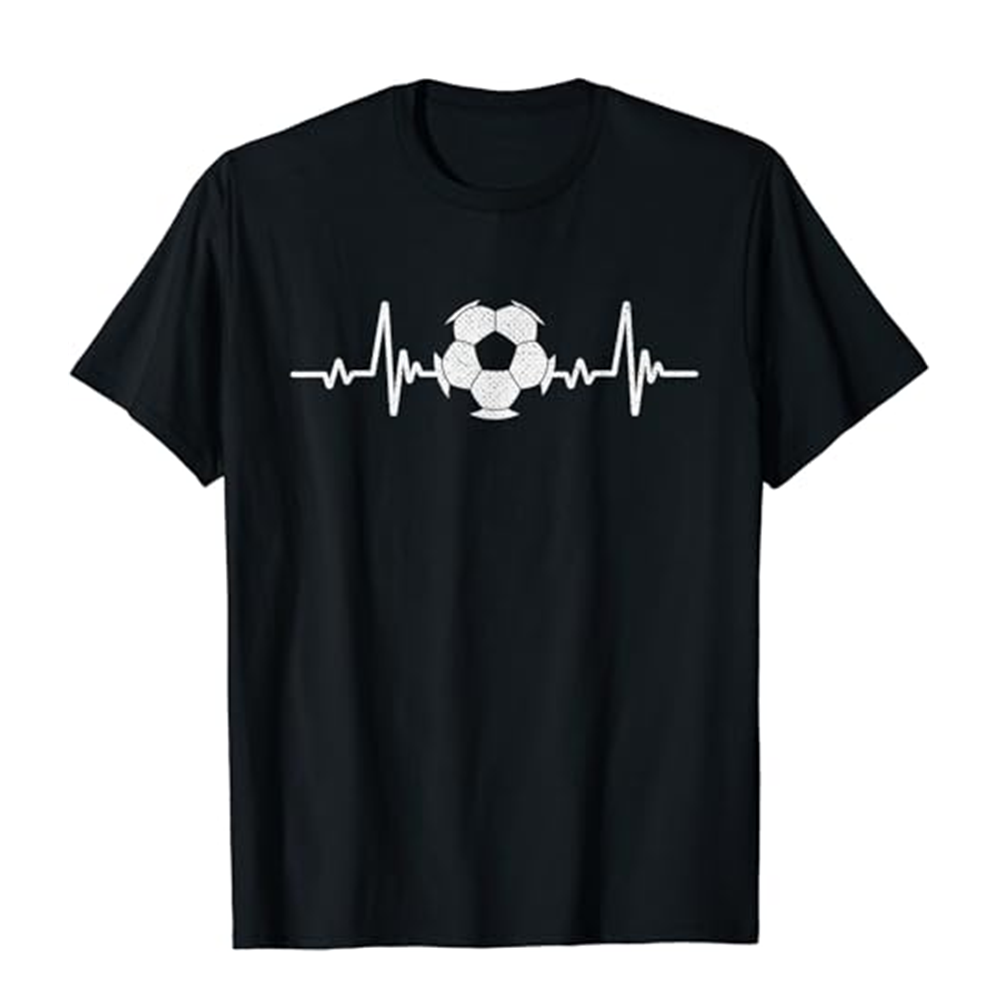 Adult Unisex Vintage Retro Football Heartbeat Football Lover Black T-shirt Costume