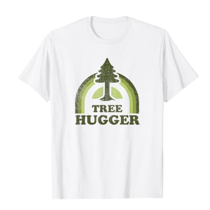 Adult Unisex Tree Hugger Retro Vintage Environmental Nature Lover White Short Sleeve T-shirt Outfits Top Costume