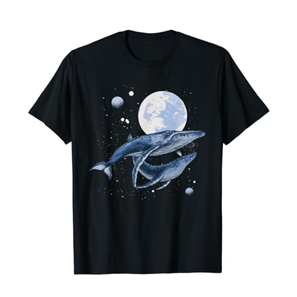 Adult Humpback Whale In Space Nature Lovers Black Short Sleeve T-shirt Outfits Top Costume