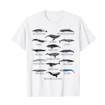 Adult Different Whale Species Biology Types Of Whales White Short Sleeve T-shirt Outfits Top Costume
