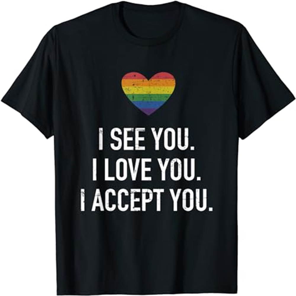 Adult I See Love Accept You Rainbow Heart Pride Month Black T-shirt Costume