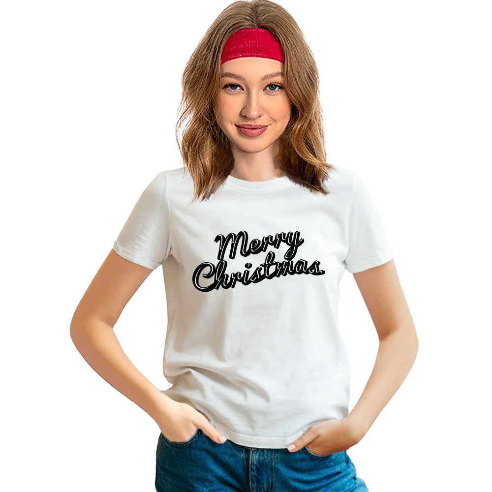 Adult Unisex Christmas Xmas Merry Christmas Letter White Festival T-shirt