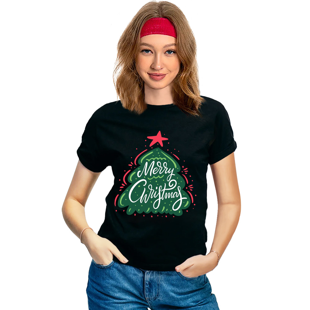 Adult Unisex Christmas Tree Xmas Black White Festival T-shirt