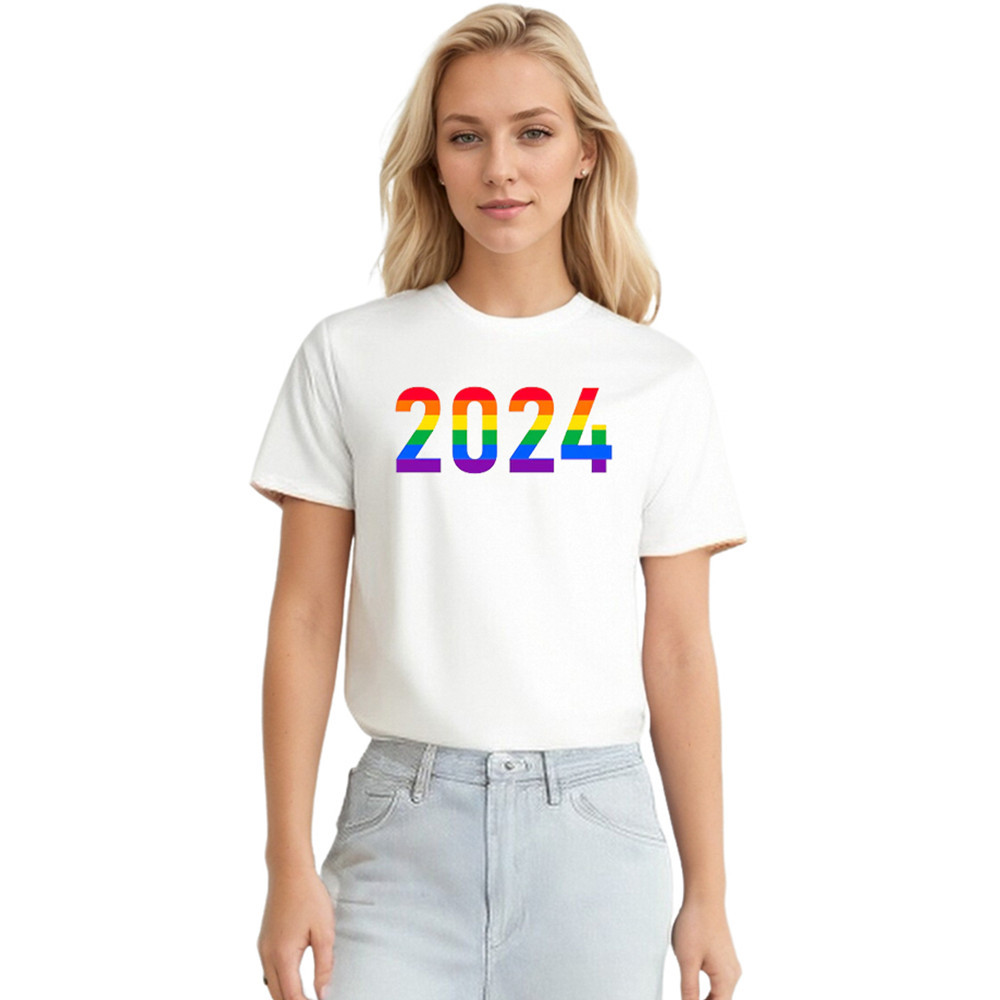 Adult Unisex 2024 Pride Month LGBT Rainbow White T-shirt Costume