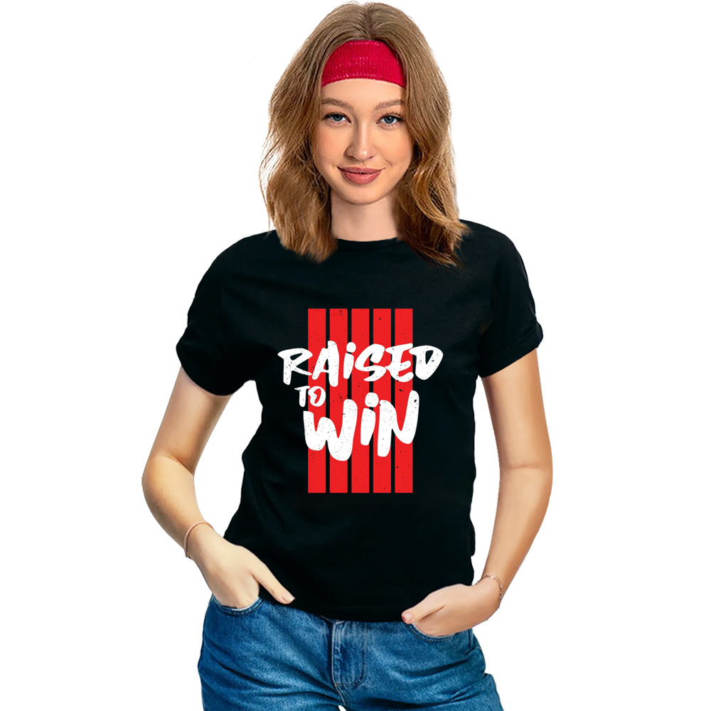 Adult Unisex Raised To Win Black Letter T-shirt
