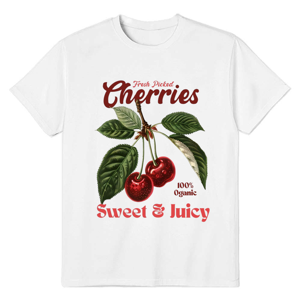 Retro Cherries Graphic Adult Unisex Fruit Lover White T-shirt