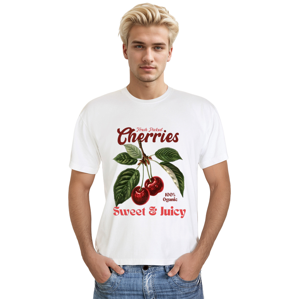 Retro Cherries Graphic Adult Unisex Fruit Lover White T-shirt