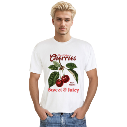 Retro Cherries Graphic Adult Unisex Fruit Lover White T-shirt