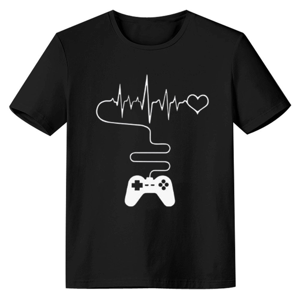 Adult Unisex Gamepad Heartbeat Game Lover Black T-shirt Costume