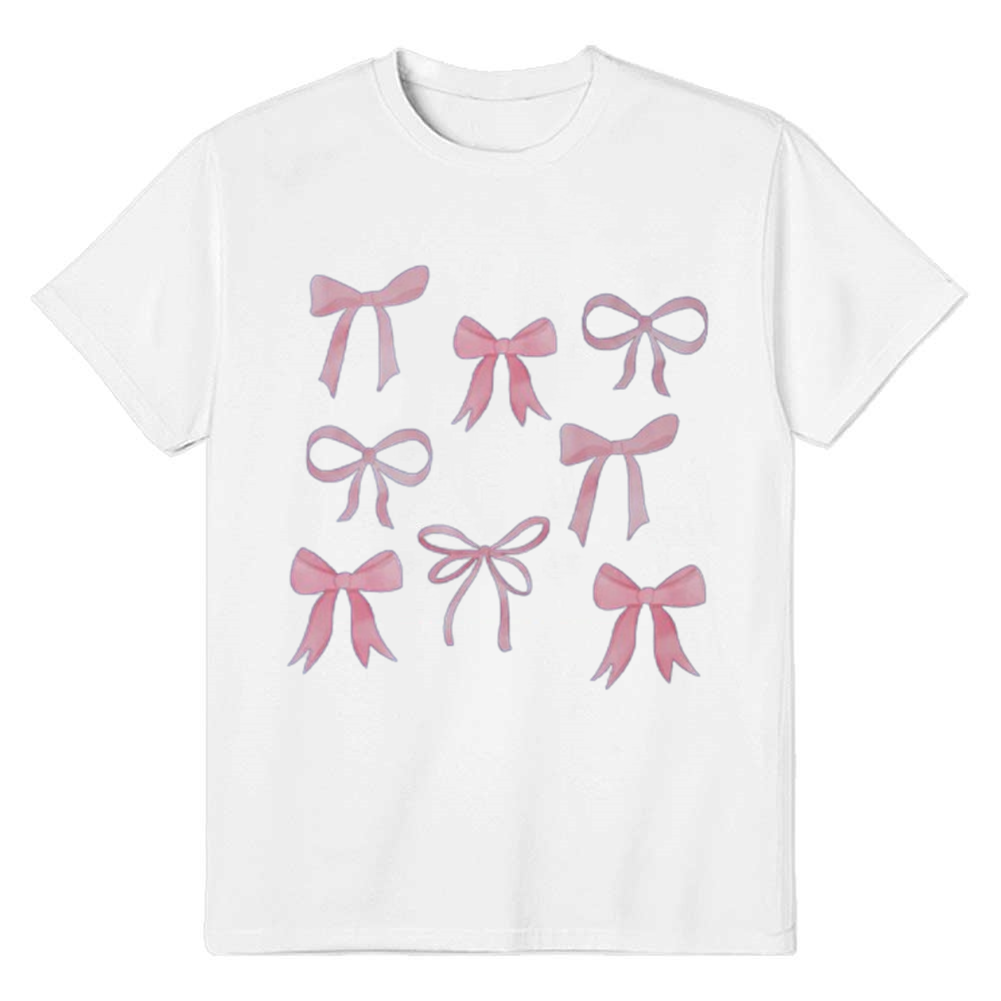 Adult Unisex Cute Pink Bow Cool Girl Y2K Style White T-shirt Costume