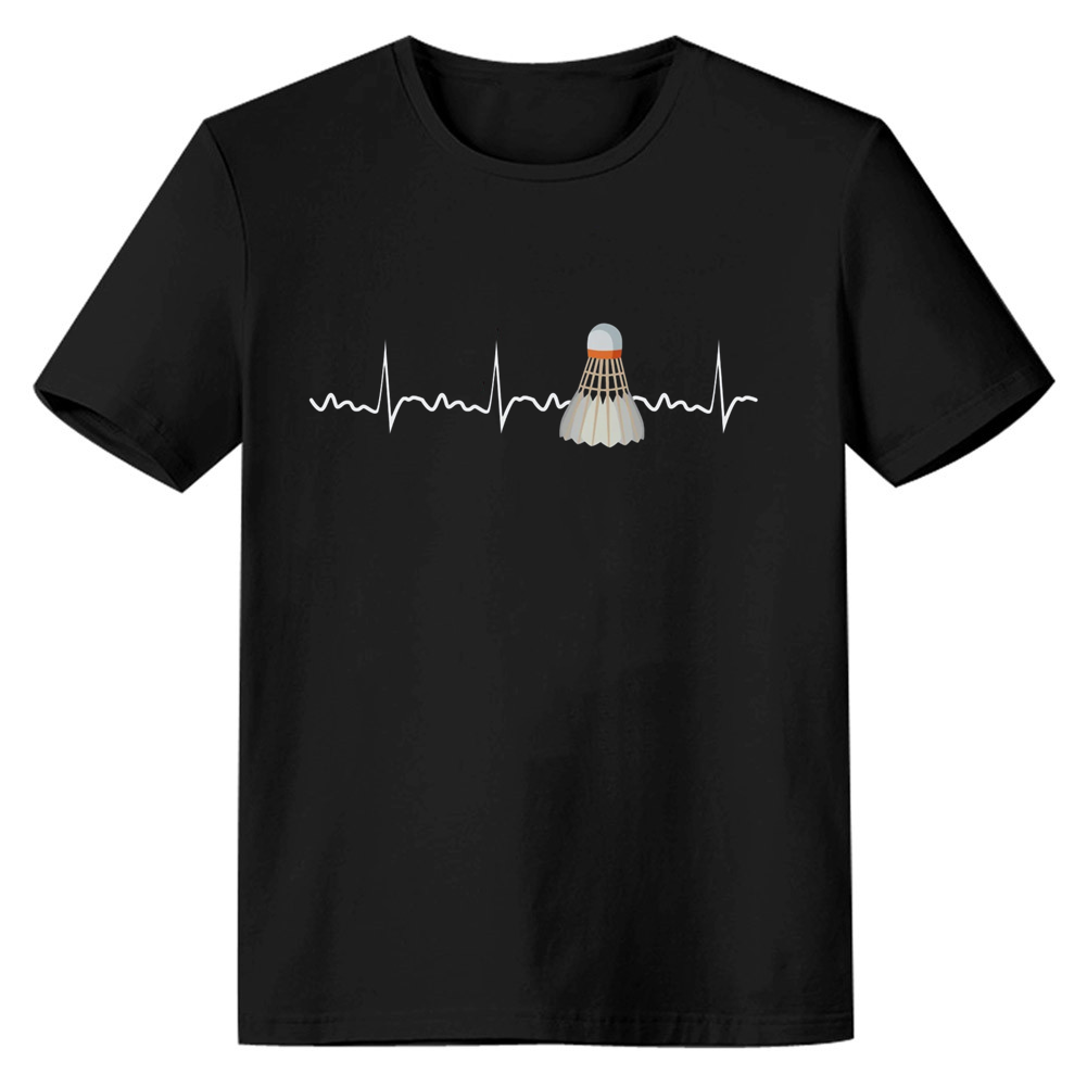 Adult Unisex Badminton Heartbeat Black Sport T-shirt Costume