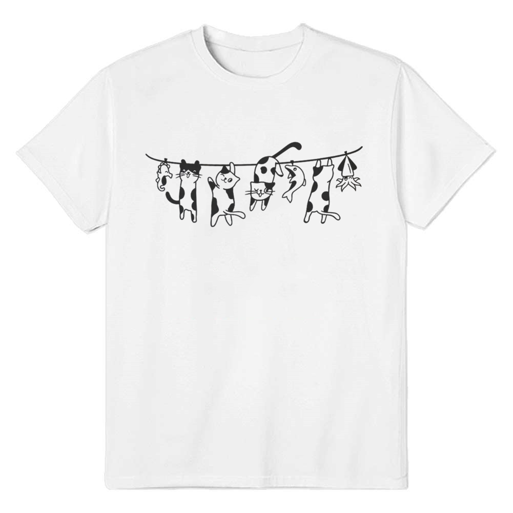 Adult Unisex Cat Clothesline Cat Pet Lover White T-shirt Costume