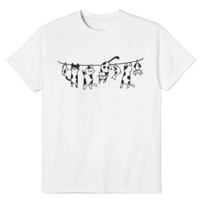 Adult Unisex Cat Clothesline Cat Pet Lover White T-shirt Costume