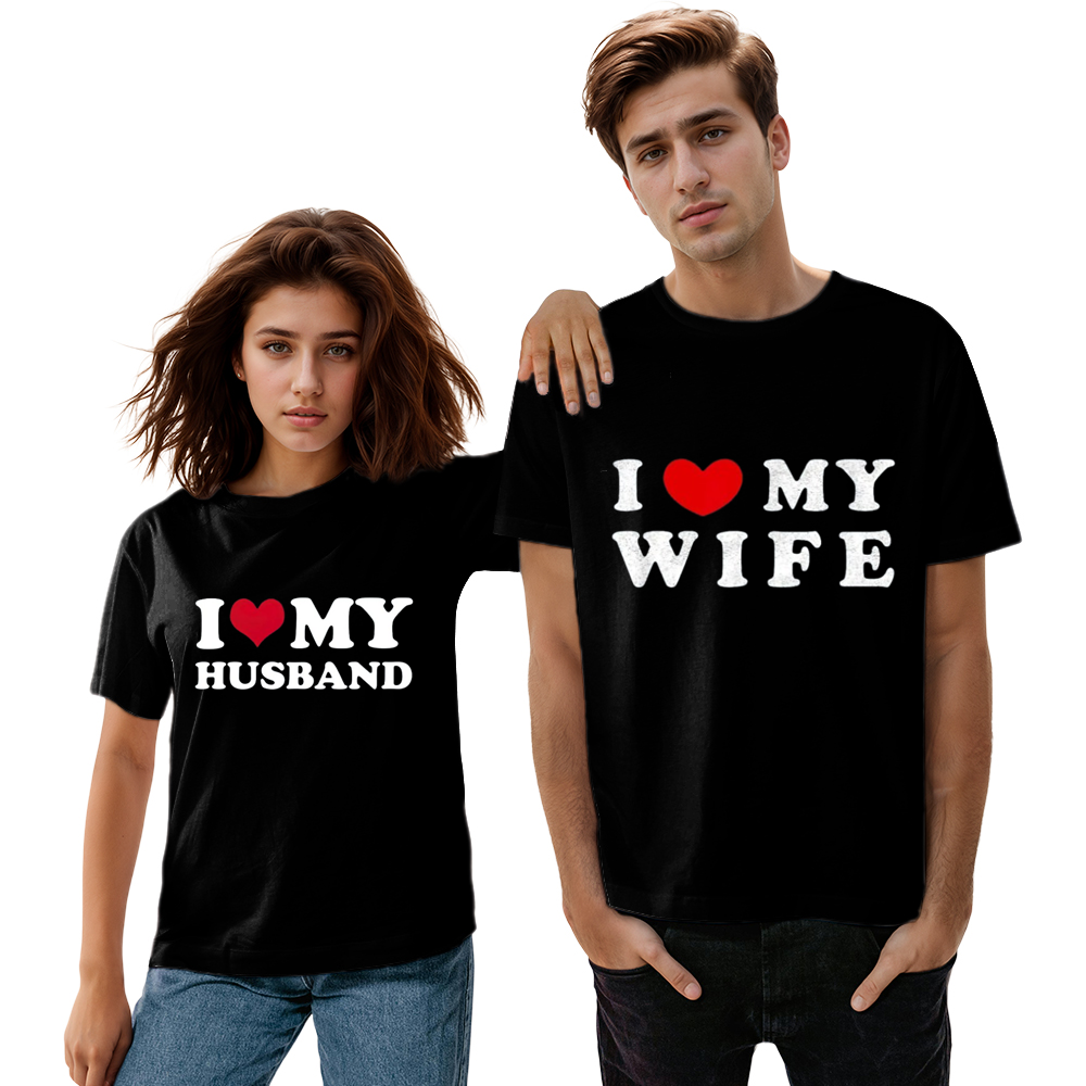 Adult Unisex Letter I Love My Husband / Wife Valentine's Day Black Short Sleeve T-shirt Outfits Top Costume