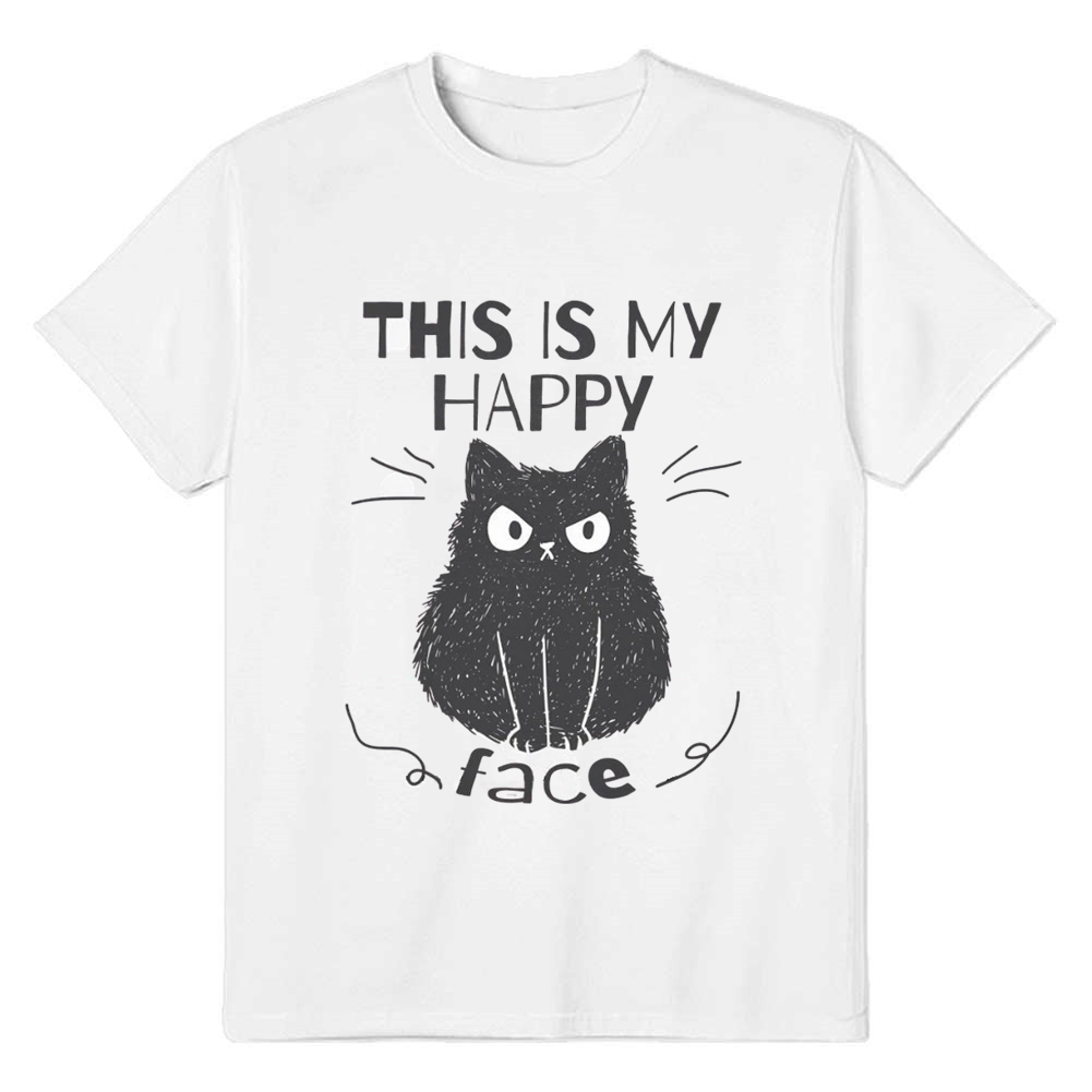 Adult Unisex This Is My Happy Face Funny Cats Mood Emotion White T-shirt Costume