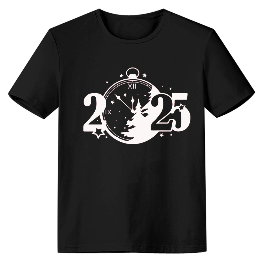 Adult Unisex 2025 Clocks New Year Black Festival T-shirt