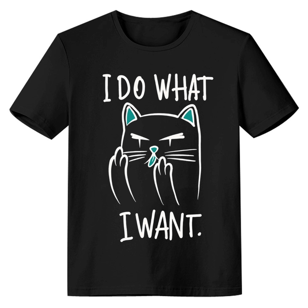 Adult Unisex I Do What I Want Giving The Middle Finger Funny Cat Pet Lover Black T-shirt