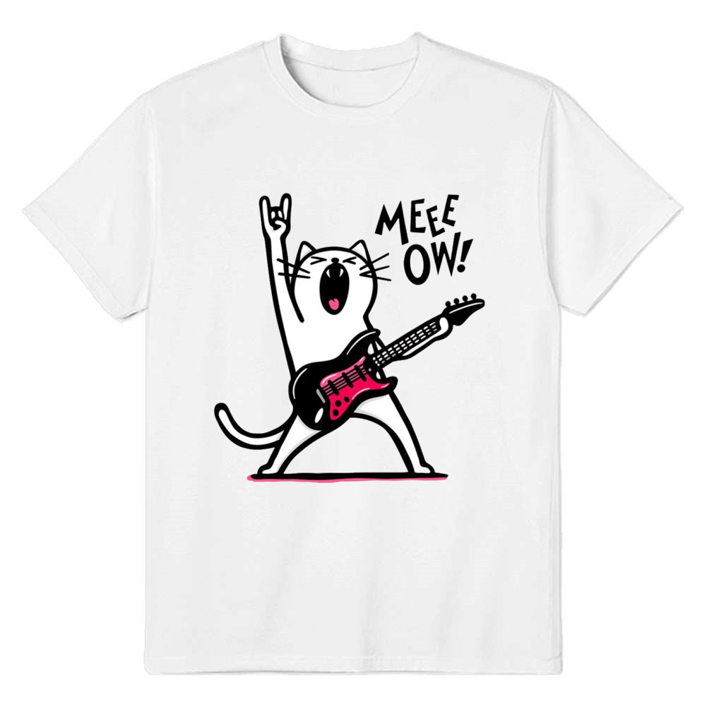 Adult Unisex Rockstar Cat Funny Pet Lover White T-shirt