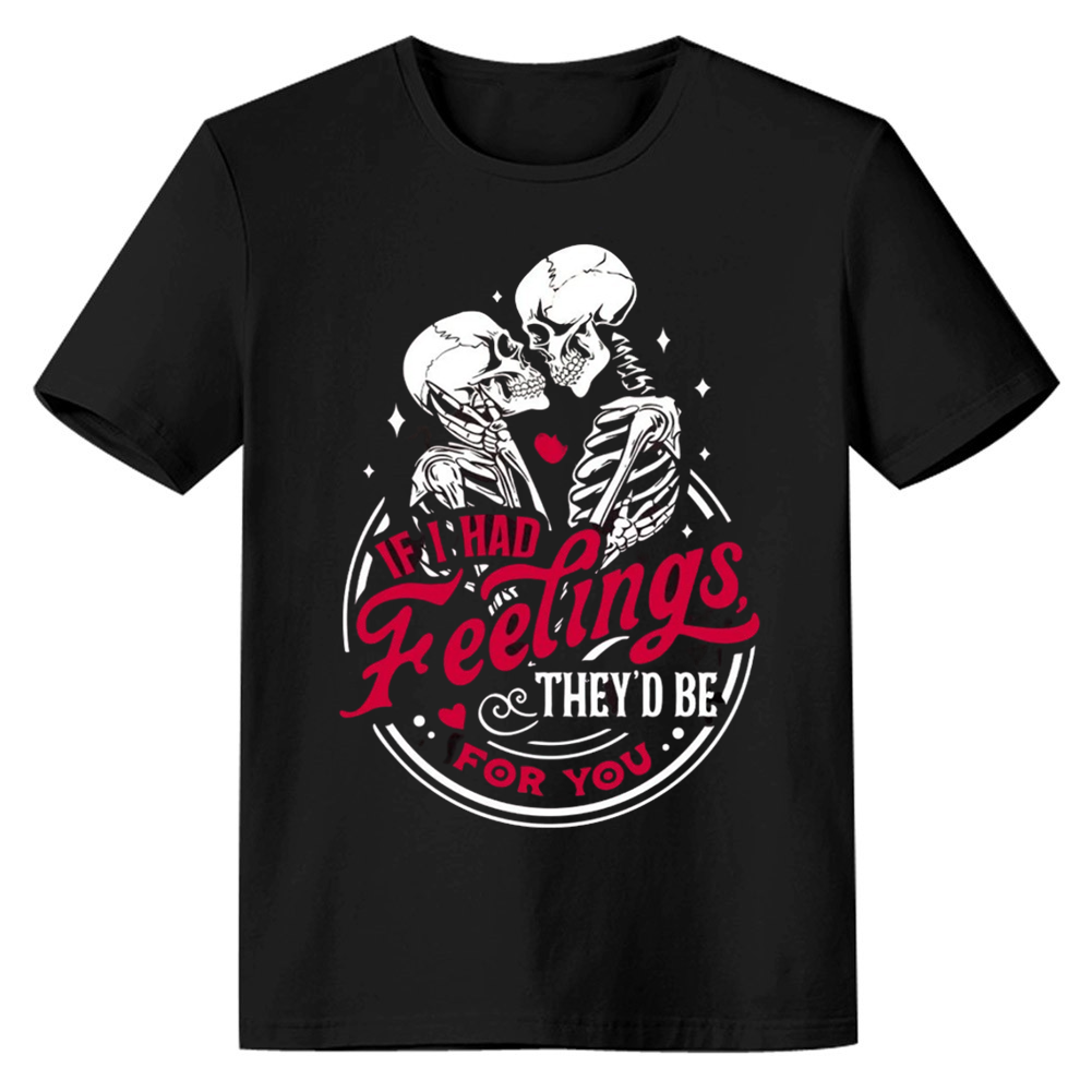 Adult Unisex Funny Skeleton Valentine's Day Couple Tee Black T-shirt