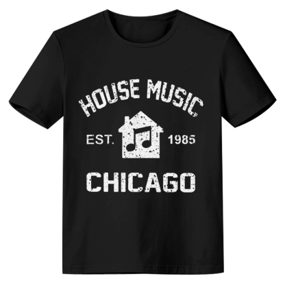 Adult Unisex House Music 1985 Chicago Music Lover Black T-shirt