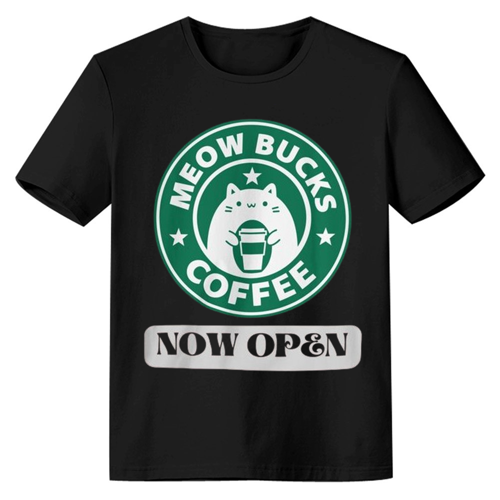 Adult Unisex Meow Bucks Coffee Funny Cat Lover Black T-shirt