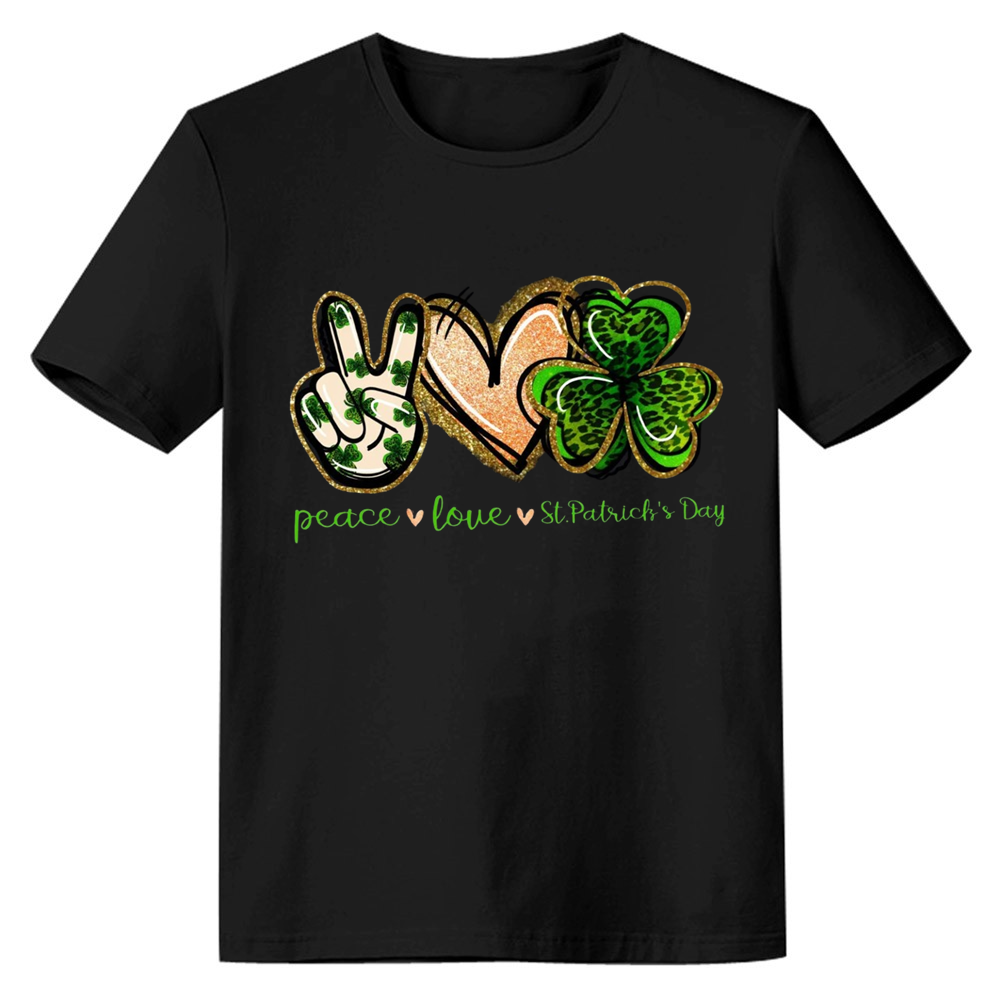 Adult Unisex Peace Love St. Patrick's Day Black T-shirt