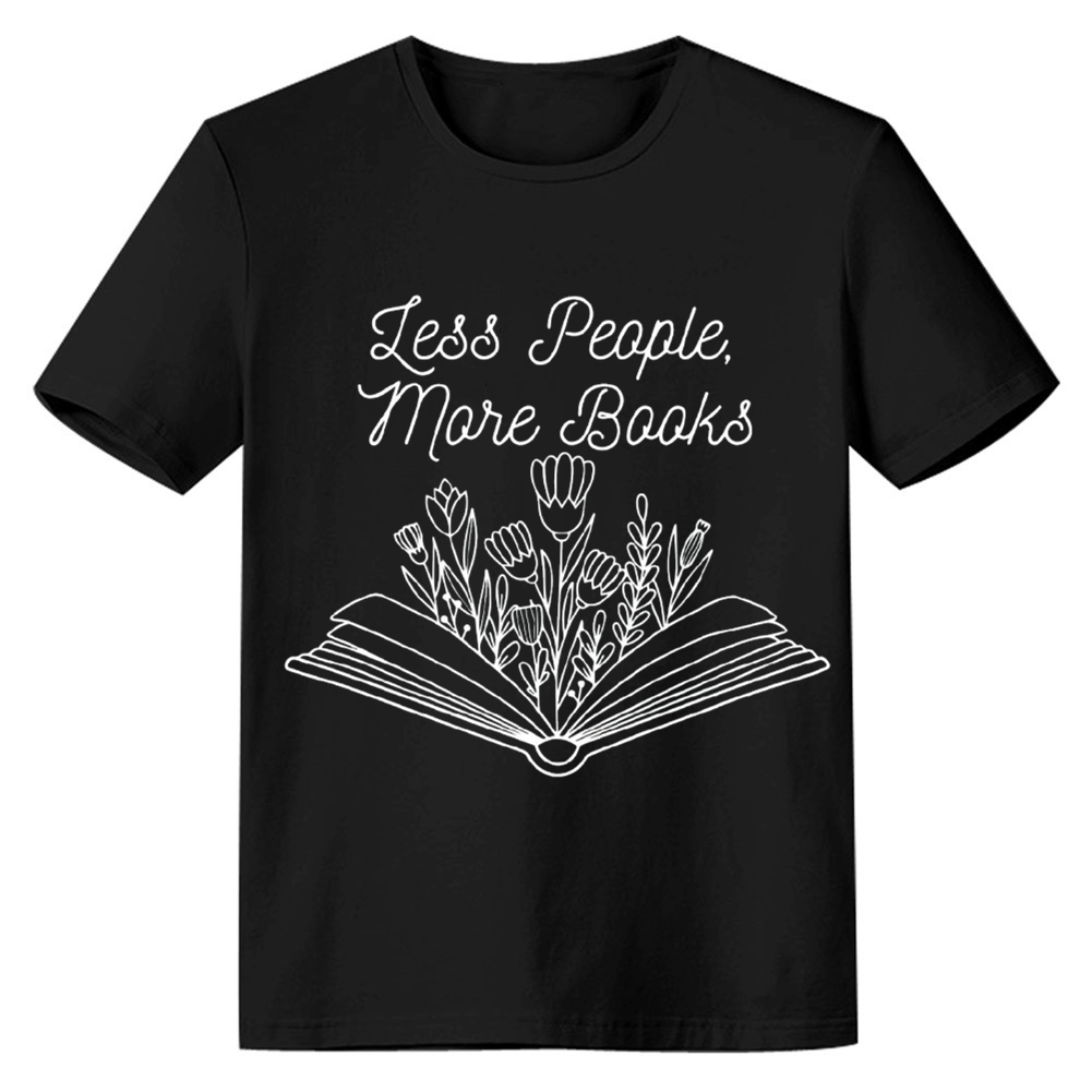 Adult Unisex Less People More Books World Book Day Black T-shirt