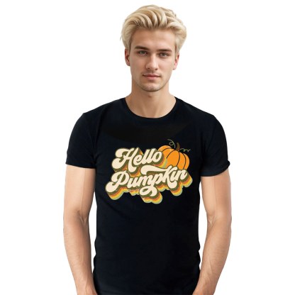 Adult Unisex Halloween Hello Pumpkin Black T-shirt Costume
