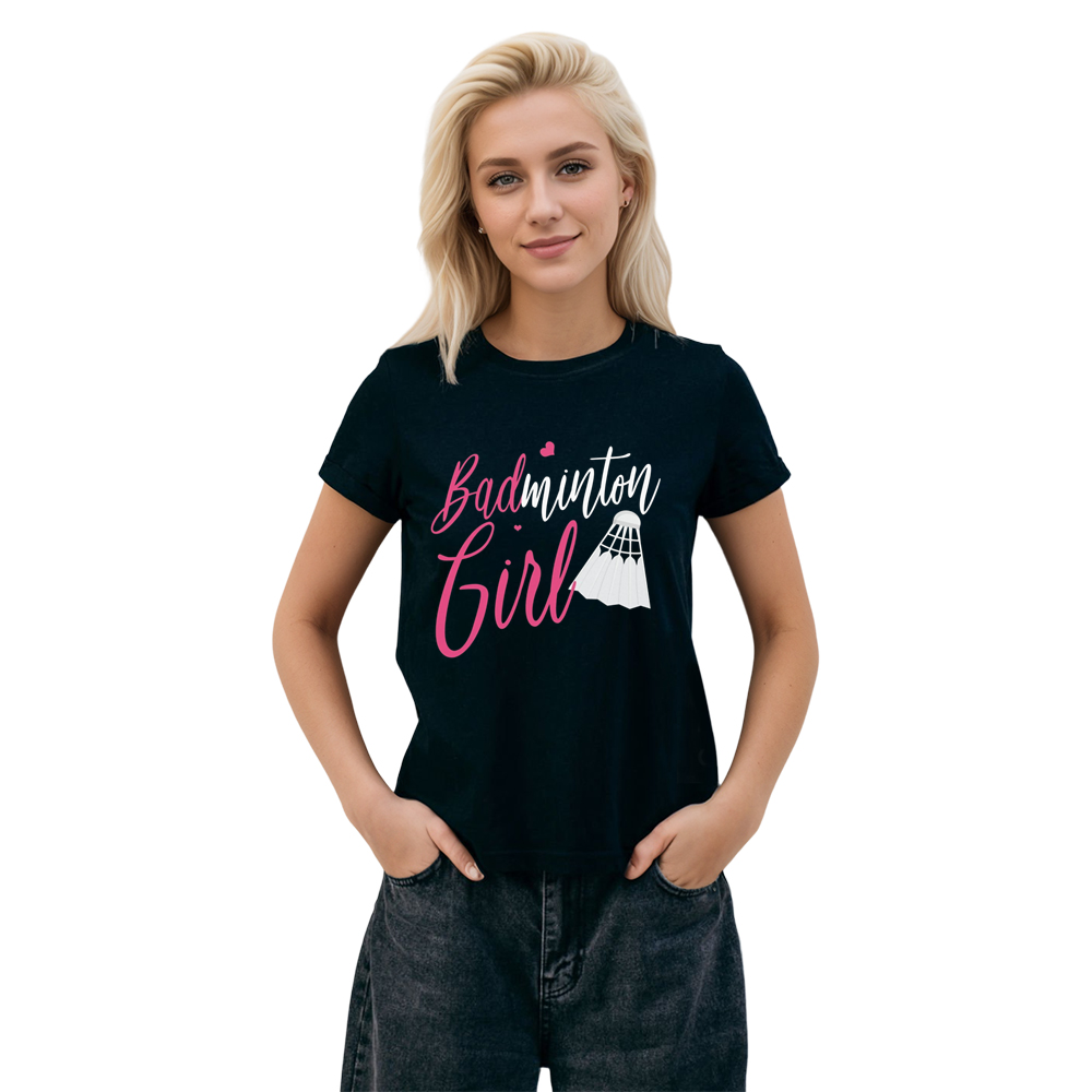 Adult Unisex Badminton Girl Black Sport T-shirt Costume