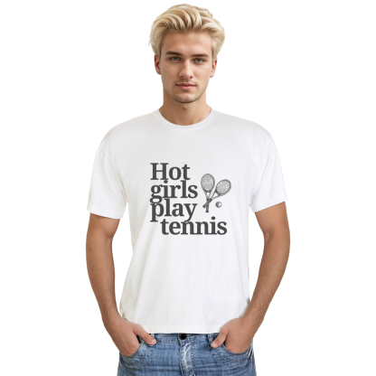 Adult Unisex Hot Girls Play Tennis Sport Lover White T-shirt Costume