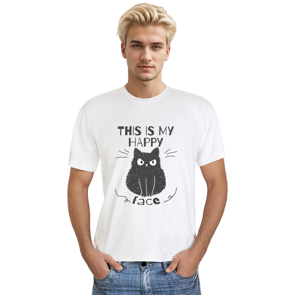 Adult Unisex This Is My Happy Face Funny Cats Mood Emotion White T-shirt Costume