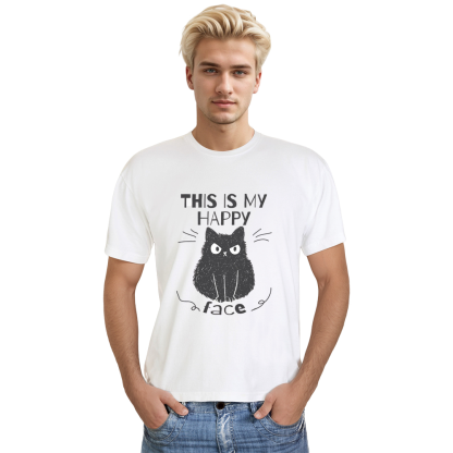 Adult Unisex This Is My Happy Face Funny Cats Mood Emotion White T-shirt Costume