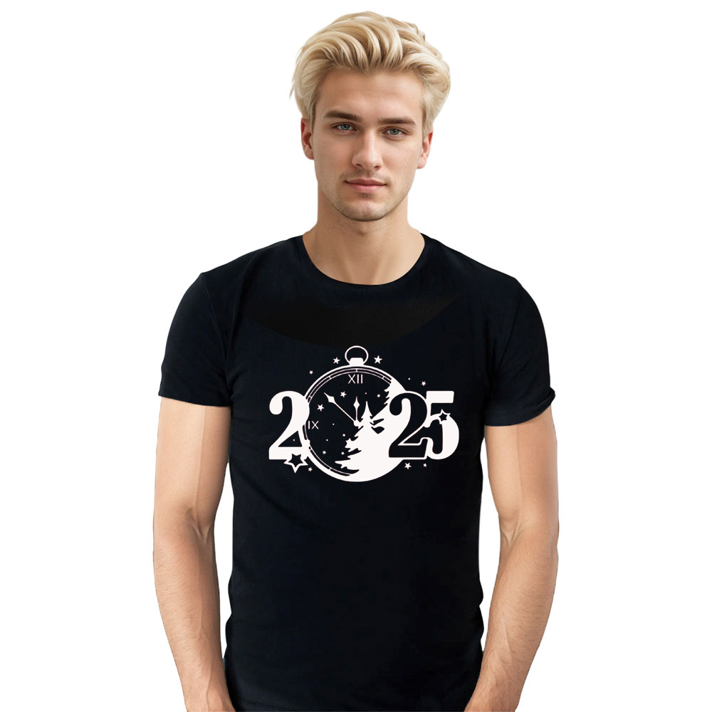 Adult Unisex 2025 Clocks New Year Black Festival T-shirt
